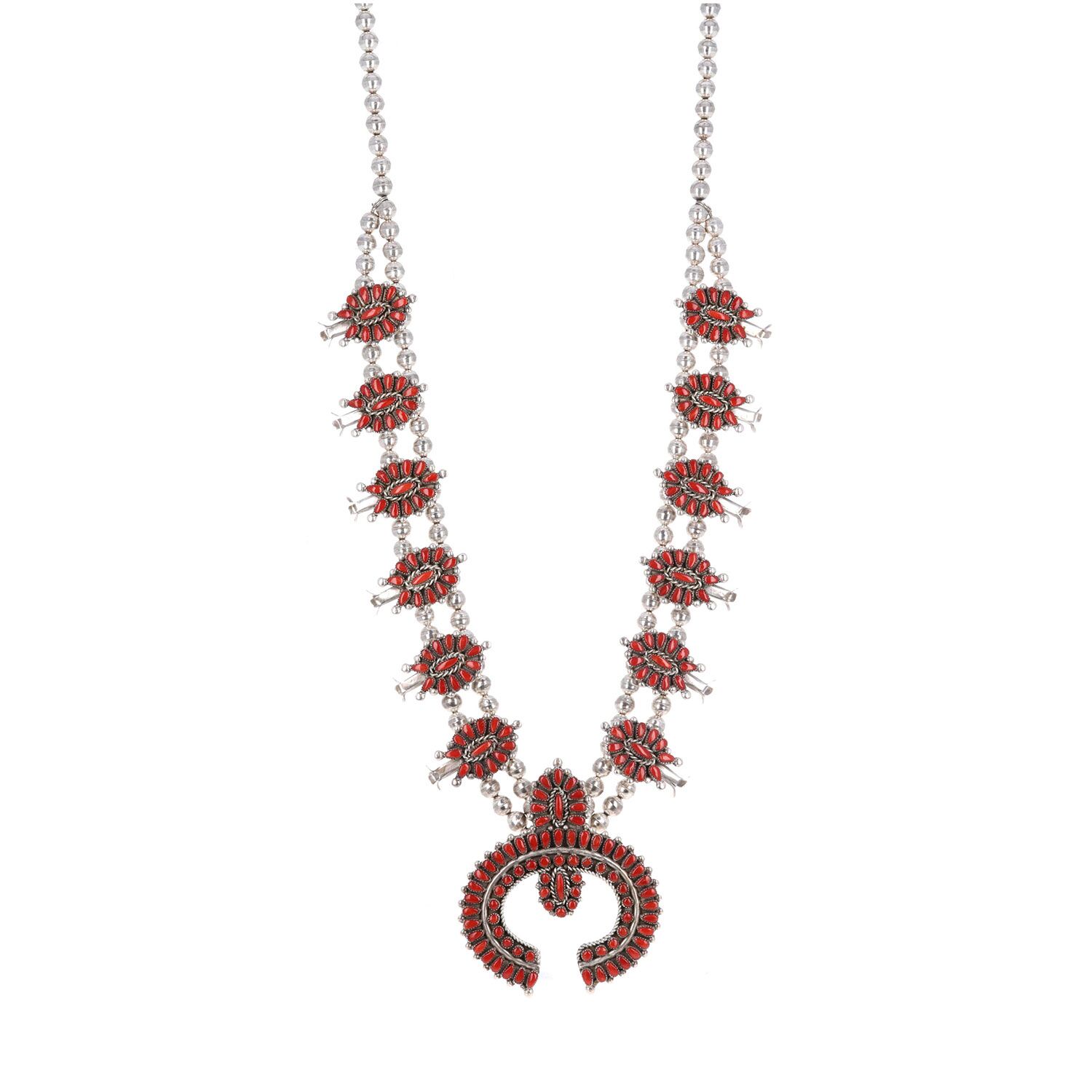 Red Coral Squash Blossom Necklace with Matching Earrings – Buckin' Flamingo