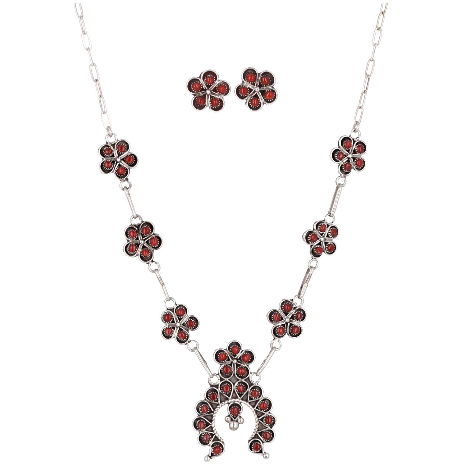 Adalia ” Western Squash Blossom Necklace Set ( Red ) – Ale Accessories