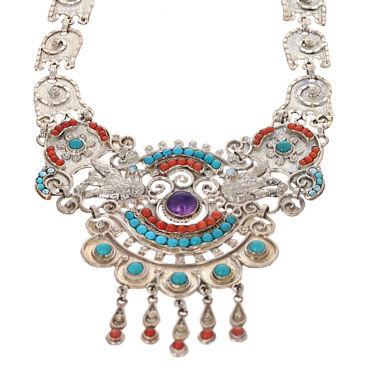 Turquoise and Coral Link Necklace - Malouf on the Plaza